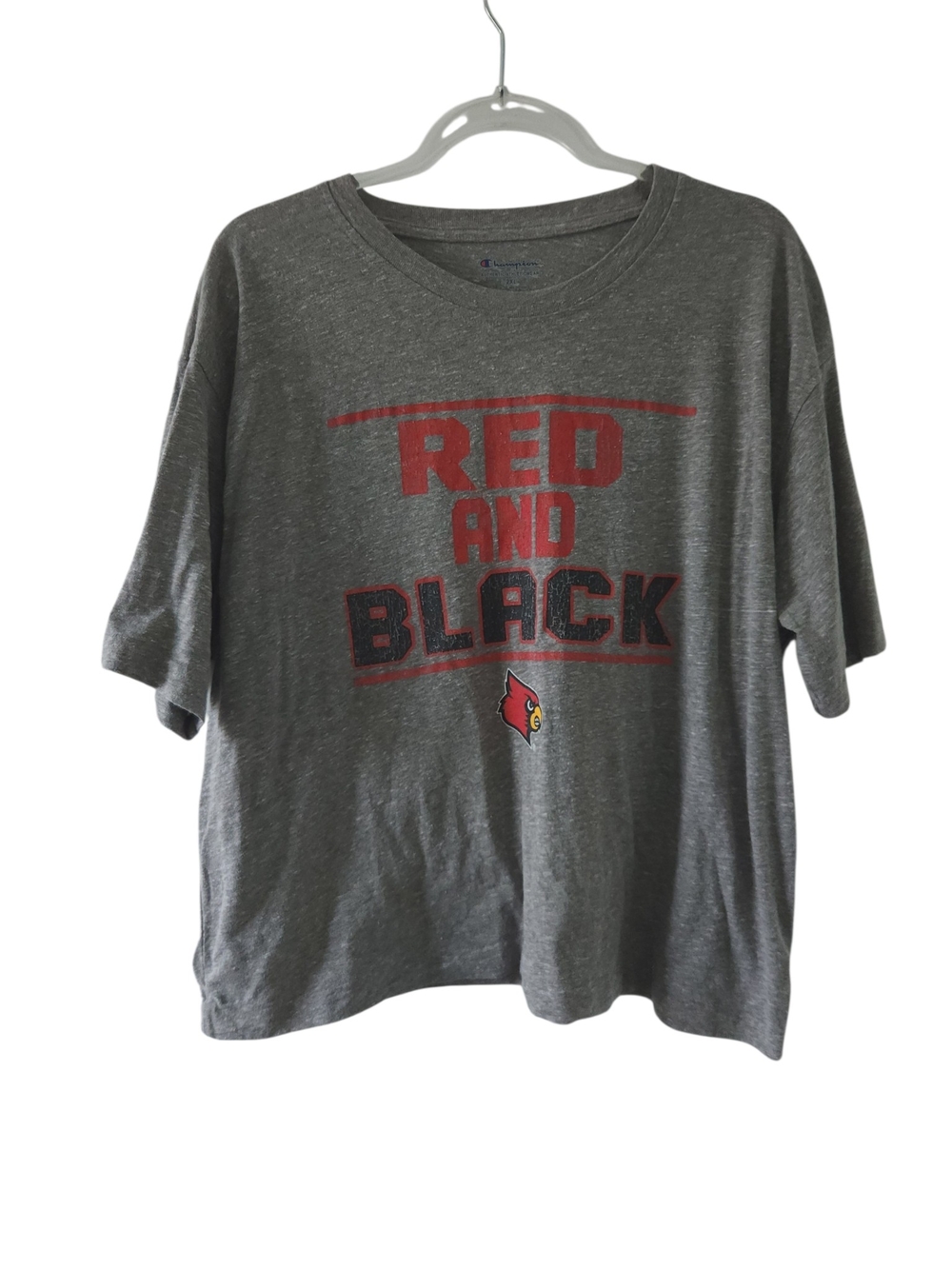 Champion Gray University of Louisville 'Red and Black' Graphic Tee 2XL Women
